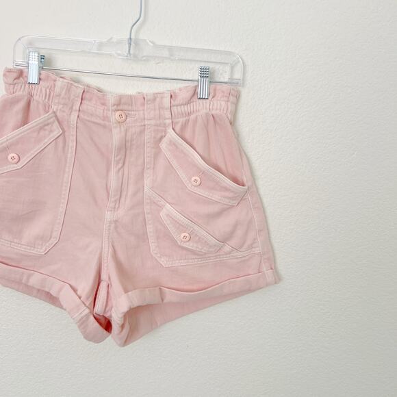 [American Eagle Outfitters] Pink High Rise Paperbag Elastic Waist Denim Shorts 6 - Picture 6 of 8